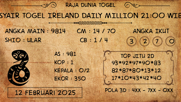 Prediksi Ireland Daily Million 21:00 WIB